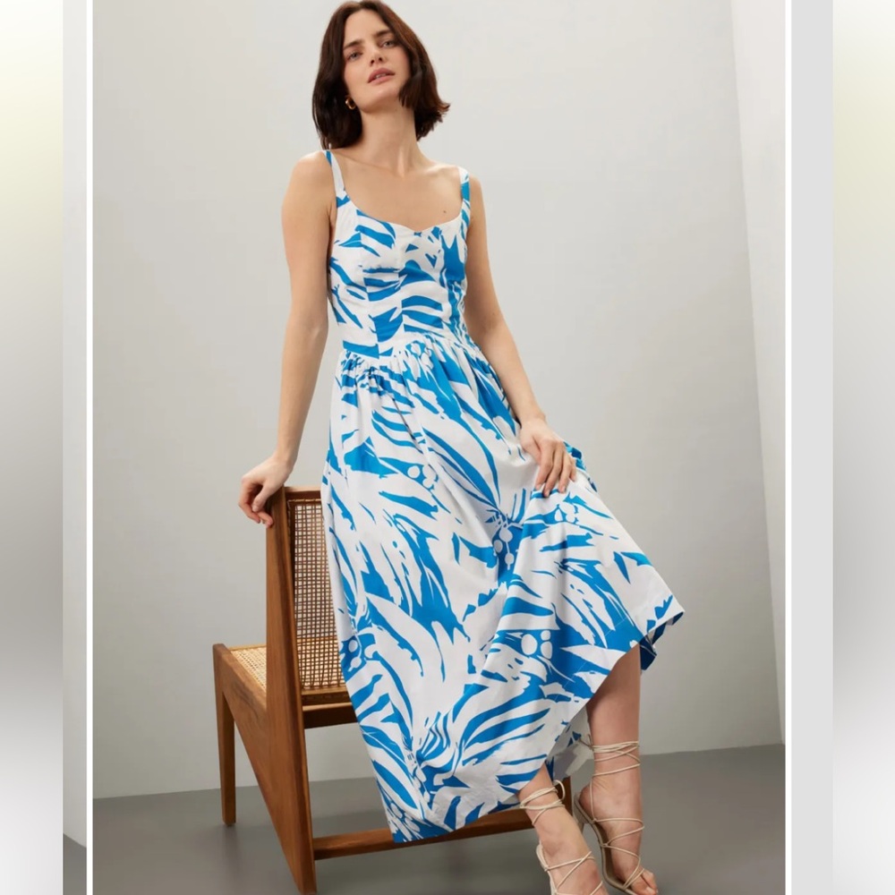 S/W/F Wave Waist Dress in Blue and White Size Small - Picture 2 of 9